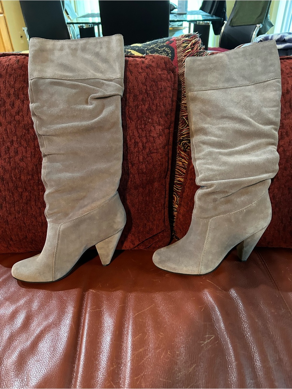 BCBGeneration Taupe Suede Slouch Knee-High Boots